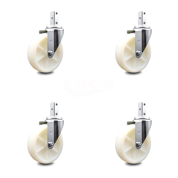 5 Inch Nylon Wheel Swivel 7/8 Inch Square Stem Caster Set